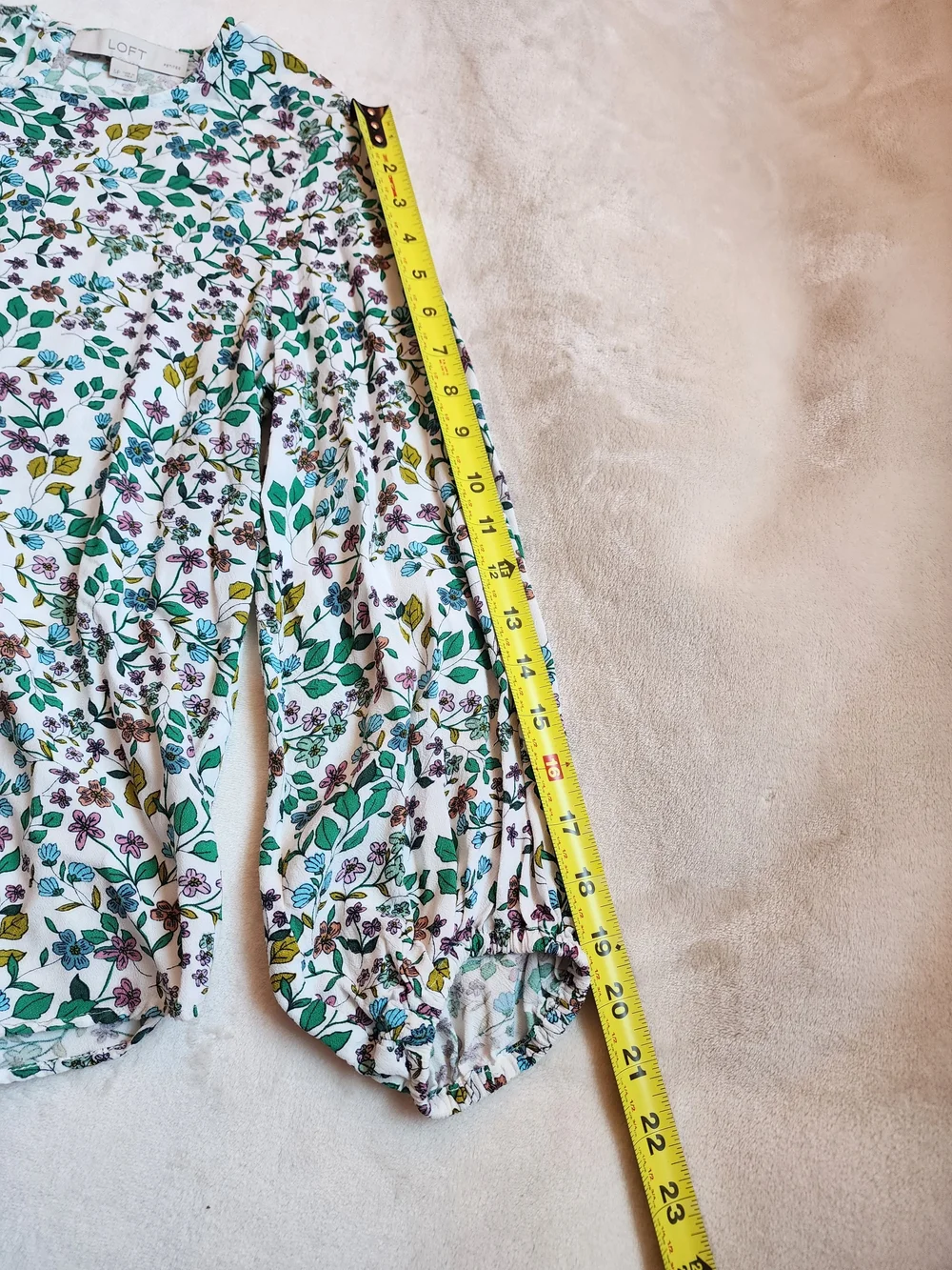 LOFT Puff-Sleeve Peasant Blouse with Colorful Floral Print Lightweight